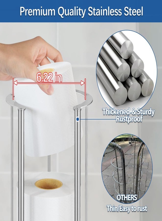 Gypie Brushed Nickel Toilet Paper Stand Free Standing Heavy Base 3 Rolls Toilet Paper Roll Holder for Bathroom Storage - Image 2