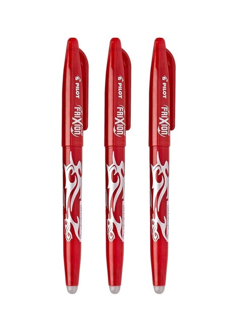 3-Piece Frixion Erasable Ball Pen 0.7mm Tip Red Ink