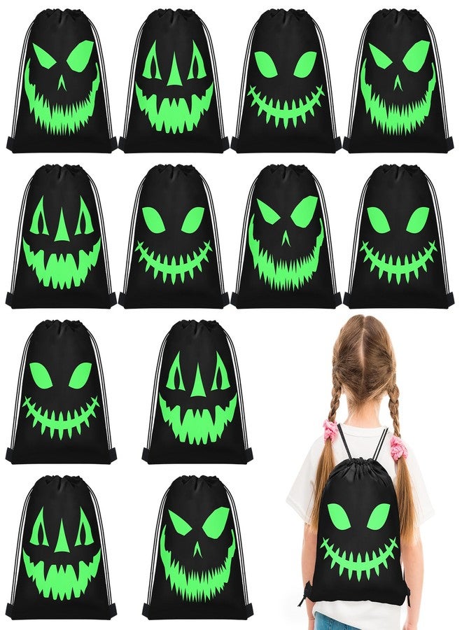 Yeyeplum 12 Pcs Halloween Glow in The Dark Ghost Luminous Drawstring Bag Light up Trick or Treat Bag Fierce Ghost Reusable Candy Bags for Party Favors Gift Supplies - Image 1