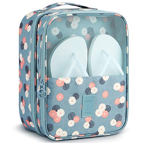 Mossio Shoe Bags for Travel,Mossio Shoe Storage Bag Tote Pouch with Mesh and Handle Blue Flower - Image 1