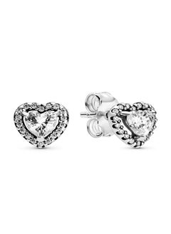 PANDORA Elevated Heart Stud Earrings - Made of Sterling Silver and Cubic Zirconia