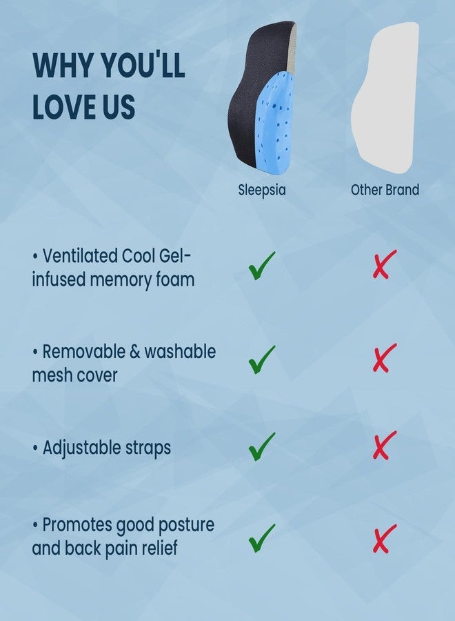 Sleepsia Back Support for Office Chair with 1 Year Warranty Lumbar Support Pillow for Office Chair, Back Pain, Car Seat, Memory Foam (Black/Grey Lumbar Back Support (Gel Ventilated)) - Image 3