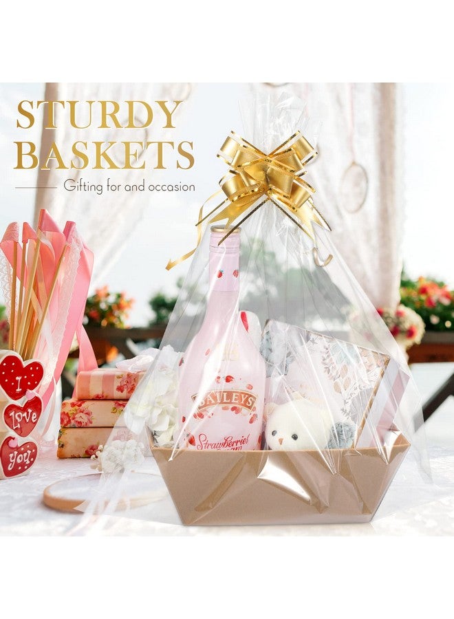 Thenshop 44 Pcs Basket for Gifts Empty Gift Basket Bulk Include 12 Cardboard Tray 12 Plastic Bags and 20 Pull Bows for Wedding Baby Shower Graduation Birthday Party DIY Wrapping(Solid,Khaki) - Image 5