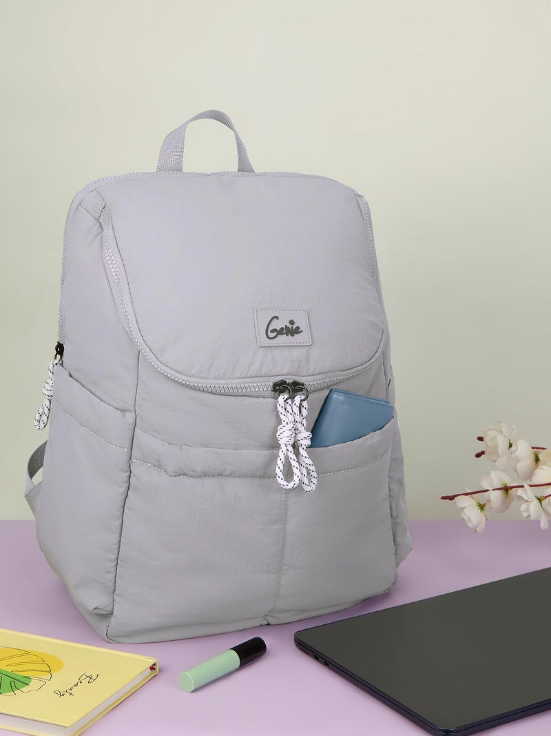 Genie Plushpack Casual Backpack For Girls |15 Inch-27 Litres With 2 Compartments with Laptop, Multiple Pockets, Trolley Sleeve And Organizer |Best For Laptop, Makeup & College/Work Must-Haves - Grey - Image 3