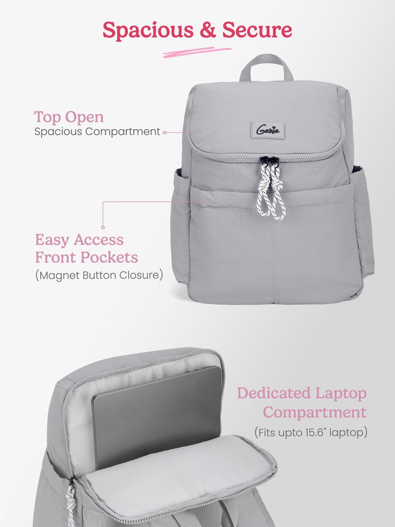 Genie Plushpack Casual Backpack For Girls |15 Inch-27 Litres With 2 Compartments with Laptop, Multiple Pockets, Trolley Sleeve And Organizer |Best For Laptop, Makeup & College/Work Must-Haves - Grey - Image 4