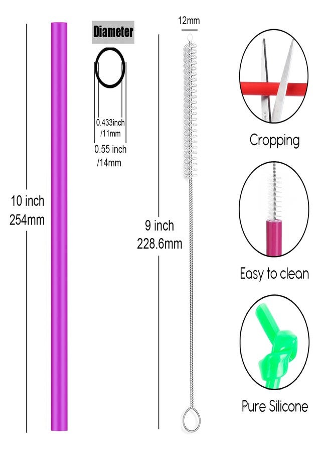 الينك شفاطات سموثي بوبا قابلة لإعادة الاستخدام من ألينك، شفاطات سيليكون عريضة للغاية مقاس 10 بوصات × 0.55 بوصة لشرب شاي الفقاعات، مجموعة من 6 قطع مع فرشاة تنظيف - Image 2