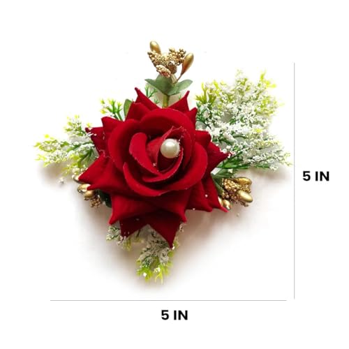 ADIKALA™ Handmade Artificial Fake Rose Flower Bunch, Flower Brooch Hamper, for Decoration, Gifting, Trousseau Packing | Fake Rose Head Flower Bunch Hamper (6, Red) - Image 3