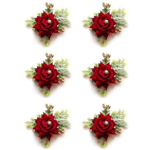 ADIKALA™ Handmade Artificial Fake Rose Flower Bunch, Flower Brooch Hamper, for Decoration, Gifting, Trousseau Packing | Fake Rose Head Flower Bunch Hamper (6, Red) - Image 2