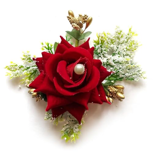 ADIKALA™ Handmade Artificial Fake Rose Flower Bunch, Flower Brooch Hamper, for Decoration, Gifting, Trousseau Packing | Fake Rose Head Flower Bunch Hamper (6, Red) - Image 4