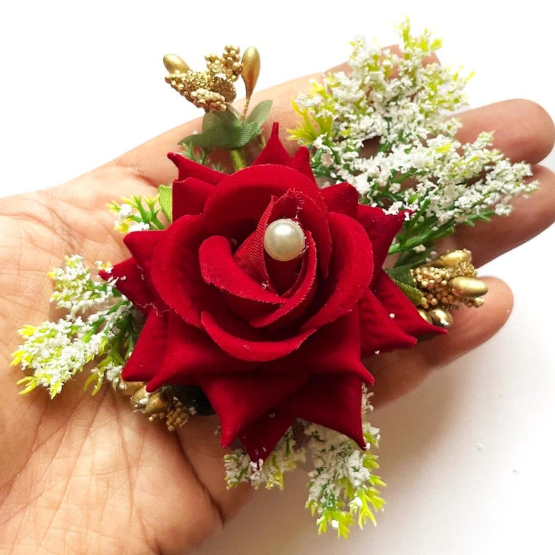 ADIKALA™ Handmade Artificial Fake Rose Flower Bunch, Flower Brooch Hamper, for Decoration, Gifting, Trousseau Packing | Fake Rose Head Flower Bunch Hamper (6, Red) - Image 5