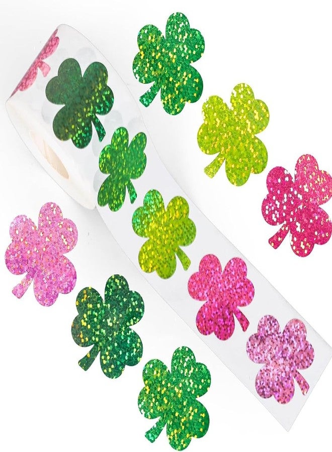 RUPOFUZA 500Pcs St. Patrick's Day Stickers 1in Laser Shamrock Clover Stickers Roll 3 Colors Holographic Self-Adhesive Waterproof Irish Sticker Decor for Bottle Scrapbook Journal Envelopes Decorations - Image 1
