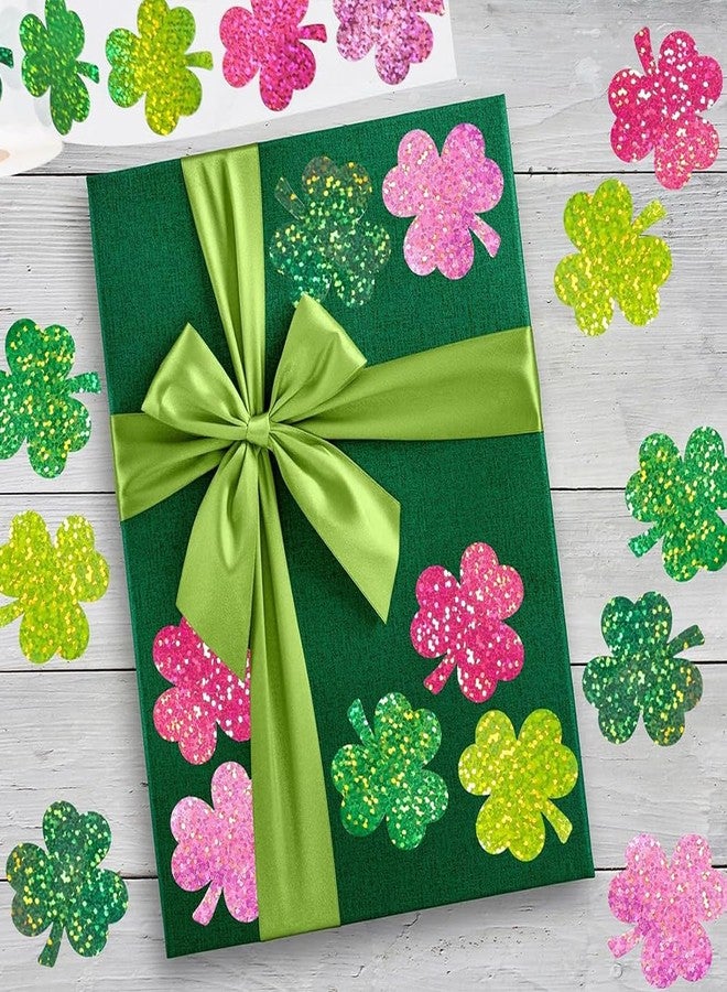 RUPOFUZA 500Pcs St. Patrick's Day Stickers 1in Laser Shamrock Clover Stickers Roll 3 Colors Holographic Self-Adhesive Waterproof Irish Sticker Decor for Bottle Scrapbook Journal Envelopes Decorations - Image 3