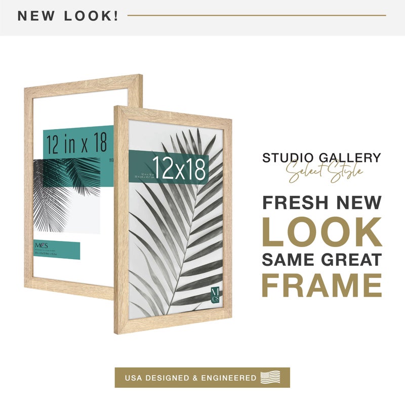 MCS Studio Gallery 12x18 Picture Frame Natural Woodgrain Engineered Wood, Rectangle Photo Frame for Photos, Posters & Art Prints (1-Pack) - Image 2