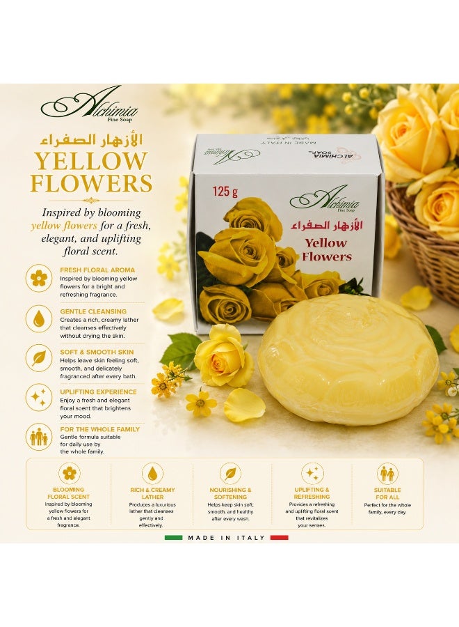 Alchimia Rose Soap Yellow Flowers 125G | Elegant Italian Soap with Fresh Floral Fragrance | Creamy lather that removes impurities | Consistent quality refined skincare experience | Suitable for all Skin Types - Image 5