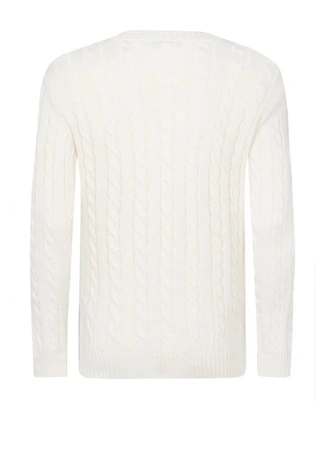 FELIX HARDY Ecru Cable Knit Crew Neck Pullover for Men | Best Price UAE
