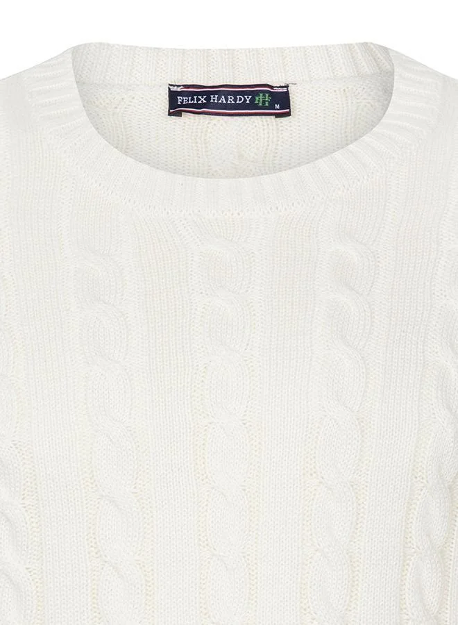 FELIX HARDY Ecru Cable Knit Crew Neck Pullover for Men | Best Price UAE