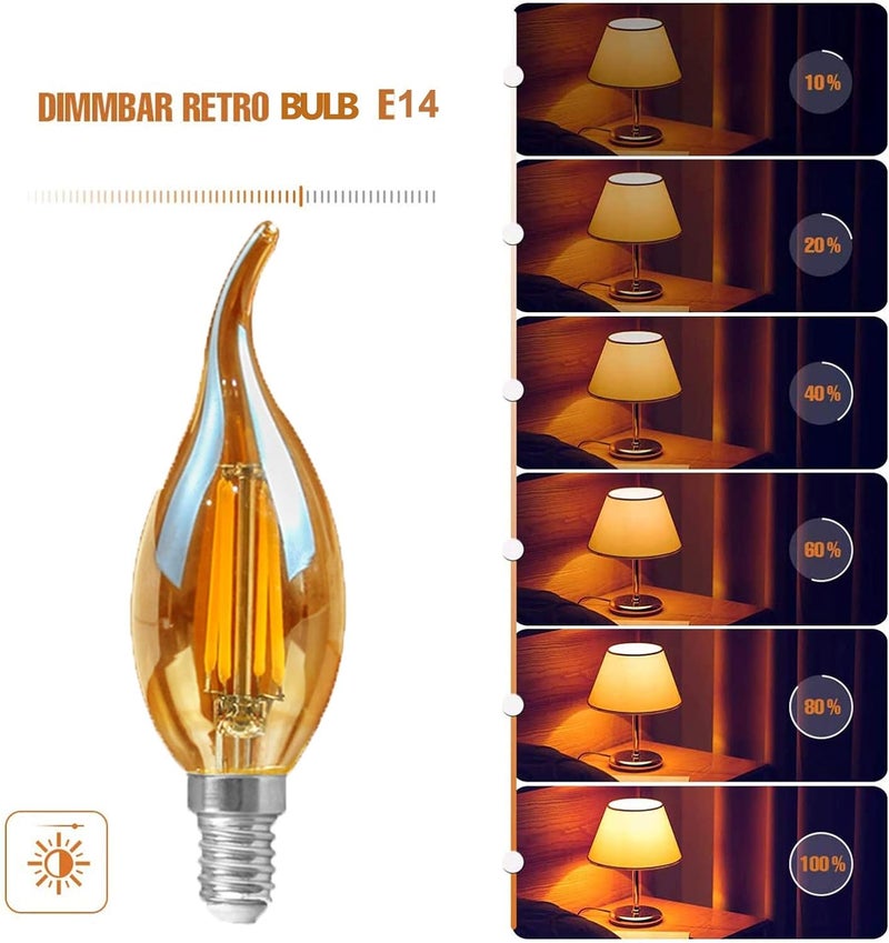 E14 Base 4W Dimmable LED Candelabra Bulb Antique Light 40W Equivalent Incandescent Lamp, 470LM, C35 LED Filament Chandelier Light Bulb for Vintage Style, AC  220V - Image 4