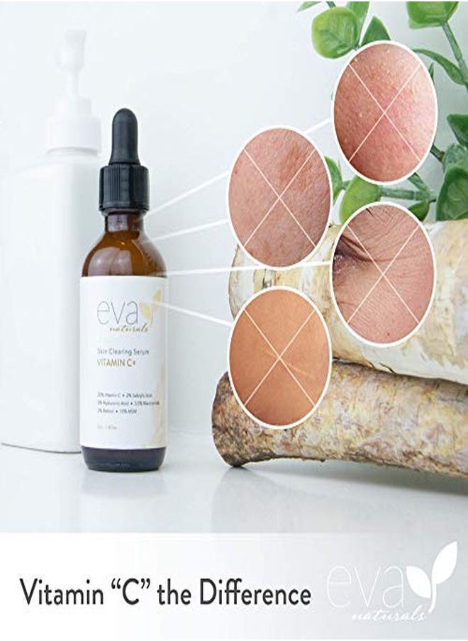 Eva Naturals - Vitamin C Serum Plus 2% Retinol, 3.5% Niacinamide, 5% Hyaluronic Acid, 2% Salicylic Acid, 10% Msm, 20% Vitamin C Skin Clearing Serum AntiAging Skin Repair, Face Serum (2 Oz) - Image 1