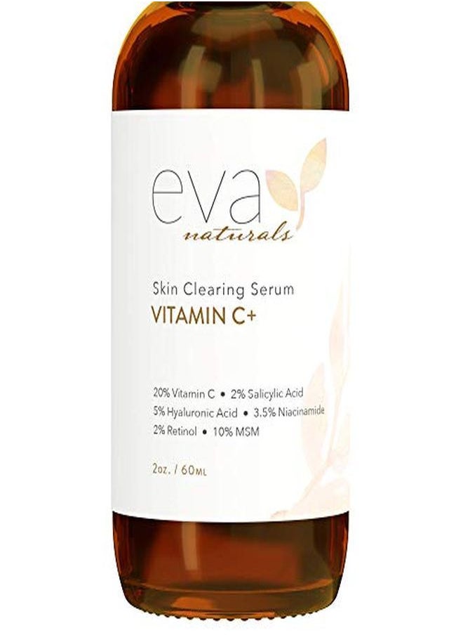 Eva Naturals - Vitamin C Serum Plus 2% Retinol, 3.5% Niacinamide, 5% Hyaluronic Acid, 2% Salicylic Acid, 10% Msm, 20% Vitamin C Skin Clearing Serum AntiAging Skin Repair, Face Serum (2 Oz) - Image 1
