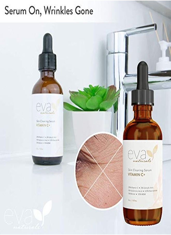 Eva Naturals - Vitamin C Serum Plus 2% Retinol, 3.5% Niacinamide, 5% Hyaluronic Acid, 2% Salicylic Acid, 10% Msm, 20% Vitamin C Skin Clearing Serum AntiAging Skin Repair, Face Serum (2 Oz) - Image 1