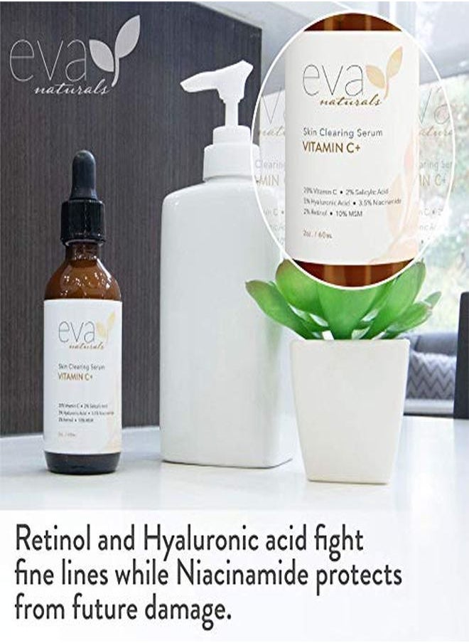 Eva Naturals - Vitamin C Serum Plus 2% Retinol, 3.5% Niacinamide, 5% Hyaluronic Acid, 2% Salicylic Acid, 10% Msm, 20% Vitamin C Skin Clearing Serum AntiAging Skin Repair, Face Serum (2 Oz) - Image 1