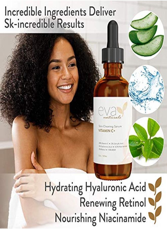 Eva Naturals - Vitamin C Serum Plus 2% Retinol, 3.5% Niacinamide, 5% Hyaluronic Acid, 2% Salicylic Acid, 10% Msm, 20% Vitamin C Skin Clearing Serum AntiAging Skin Repair, Face Serum (2 Oz) - Image 1