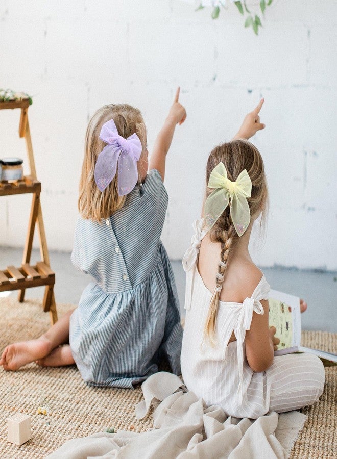 CN 6 PCS Tulle Hair Bows for Girls, CN Toddler Bows with Glitter Star Alligator, Colorful Hair Barrettes Wedding Hair Grips Accessories for Baby Girls Infants Toddler Teens Party (Type A) - Image 2