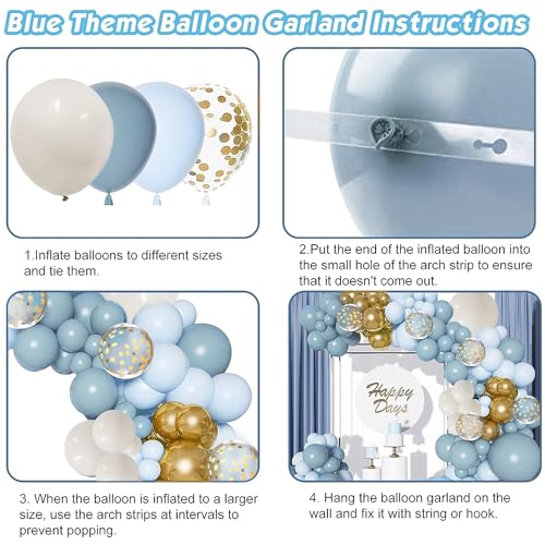 Blocesa Dusty Blue Balloon Arch Kit, Dusty Light Blue Balloons Arch Kit With Metallic Gold Sand White Gold Confetti Balloons for Wedding Bridal Shower Boy Birthday Party Decorations - Image 3