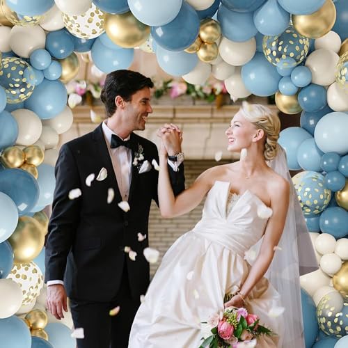 Blocesa Dusty Blue Balloon Arch Kit, Dusty Light Blue Balloons Arch Kit With Metallic Gold Sand White Gold Confetti Balloons for Wedding Bridal Shower Boy Birthday Party Decorations - Image 5