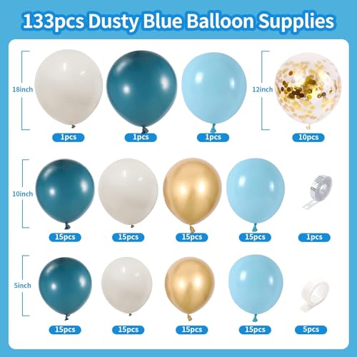 Blocesa Dusty Blue Balloon Arch Kit, Dusty Light Blue Balloons Arch Kit With Metallic Gold Sand White Gold Confetti Balloons for Wedding Bridal Shower Boy Birthday Party Decorations - Image 2