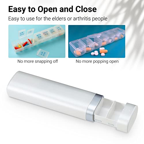 Betife Travel Pill Organizer Weekly 7 Day, Compact Daily Pill Box, Portable Medicine Case, Cute Pill Holder for Vitamins Supplements, Drawer-Shaped Pills Organizer (Pearl White) - Image 2