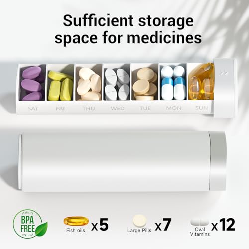 Betife Travel Pill Organizer Weekly 7 Day, Compact Daily Pill Box, Portable Medicine Case, Cute Pill Holder for Vitamins Supplements, Drawer-Shaped Pills Organizer (Pearl White) - Image 3