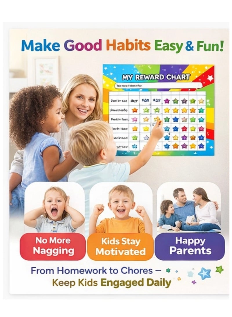 Reward Chart for Kids with Reward Stickers, Behavior Chart & Chore Chart, 129 PCS Classroom Reward System, 4 Reward Charts & 125 Foil Star Stickers for Home, School, Potty Training & Good Behavior - Image 2