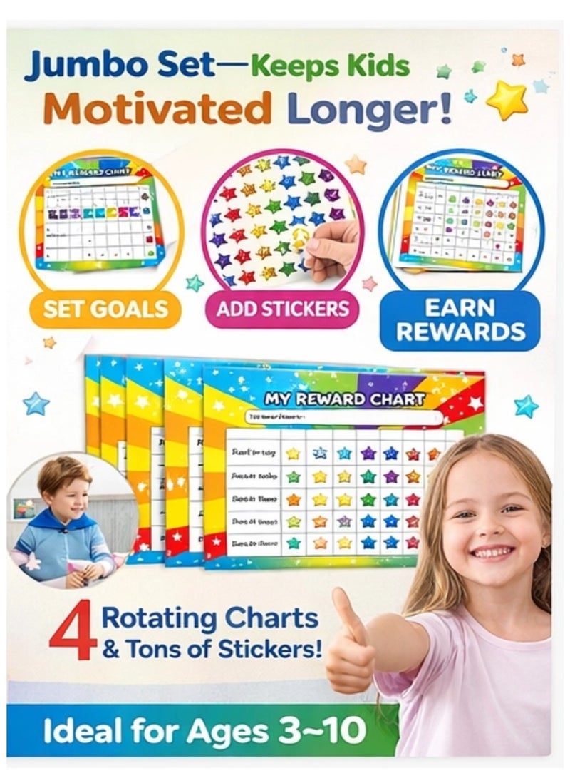 Reward Chart for Kids with Reward Stickers, Behavior Chart & Chore Chart, 129 PCS Classroom Reward System, 4 Reward Charts & 125 Foil Star Stickers for Home, School, Potty Training & Good Behavior - Image 3