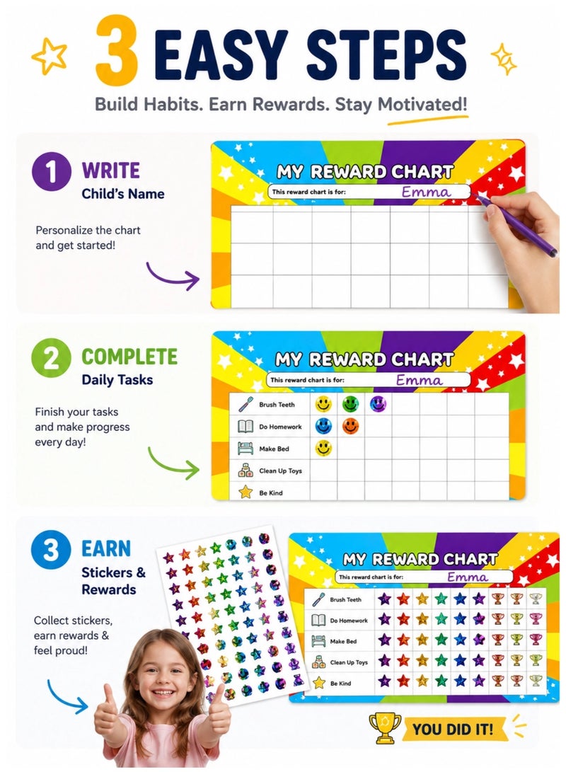 Reward Chart for Kids with Reward Stickers, Behavior Chart & Chore Chart, 129 PCS Classroom Reward System, 4 Reward Charts & 125 Foil Star Stickers for Home, School, Potty Training & Good Behavior - Image 5