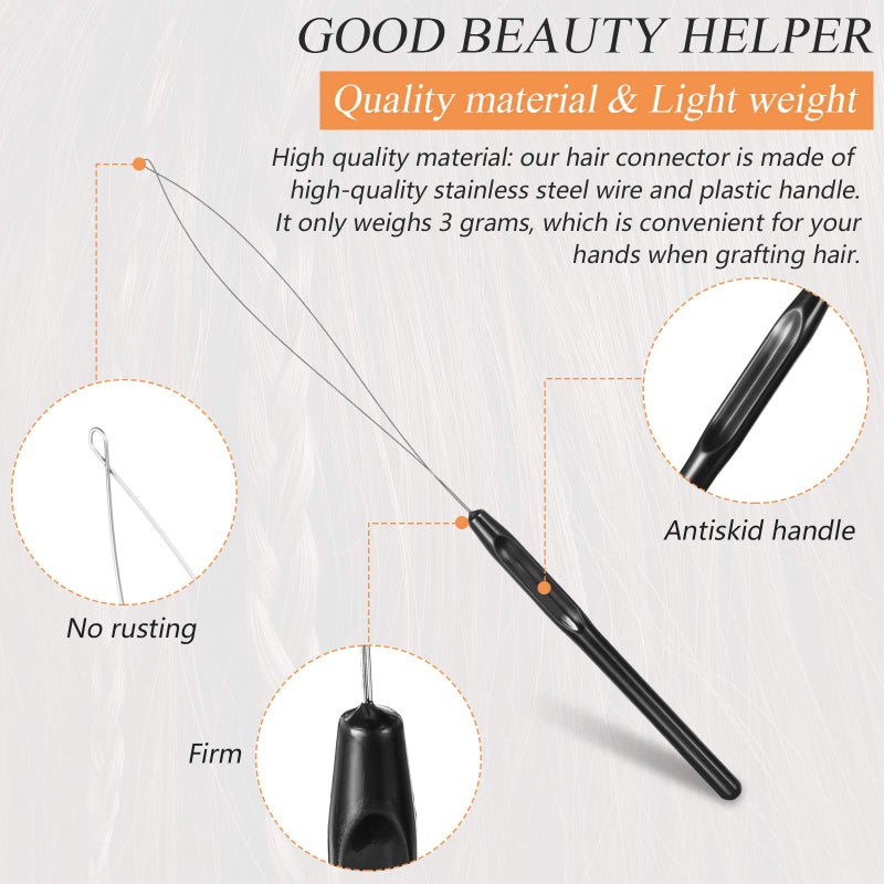 Waydress 30 Pieces Hair Extension Loop Needle Threader Wire Pulling Hook Tool and Bead Device Tool Plastic Loop Needle for Hair or Feather Extensions Supplies, DIY, Black - Image 3