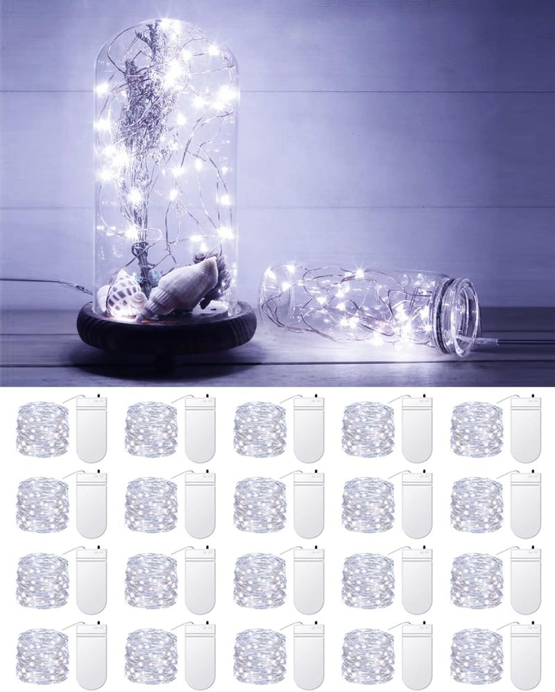 HOBAYS 20 Pack Fairy Lights Battery Operated 3.3ft 20 LED Mini String Twinkle Copper Wire Firefly Starry for Mason Jars Wedding Party Christmas Centerpiece Table Decorations, Cool White - Image 1