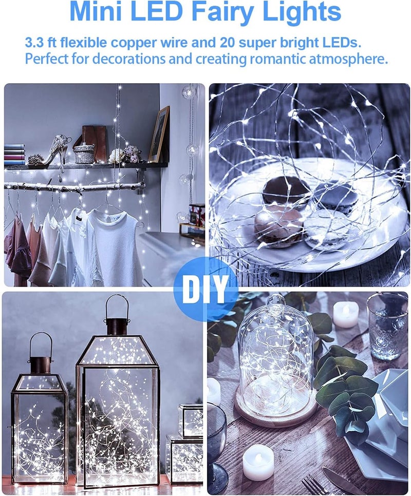 HOBAYS 20 Pack Fairy Lights Battery Operated 3.3ft 20 LED Mini String Twinkle Copper Wire Firefly Starry for Mason Jars Wedding Party Christmas Centerpiece Table Decorations, Cool White - Image 4