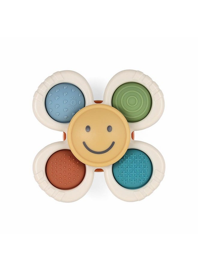 Itzy Ritzy - Fidget Toy With Sensory Poppers & Suction Cup; Fidget Toy Sticks To Highchairs, Tables Or Tubs While Spinning & Engaging Baby With 4 Textured Poppers, Smile - Image 1