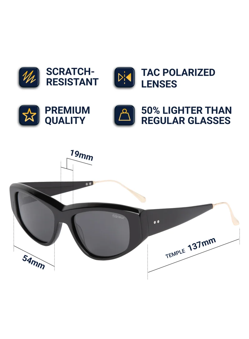 flâneur Flaneur Cats Eye Polarized Sunglasses - UV Protection Shades, Lightweight, Trendy Sunglasses for Women & Men, Scratch-Resistant, Designer Eyewear Accessories, Fashion Goggles with Polarized Lens