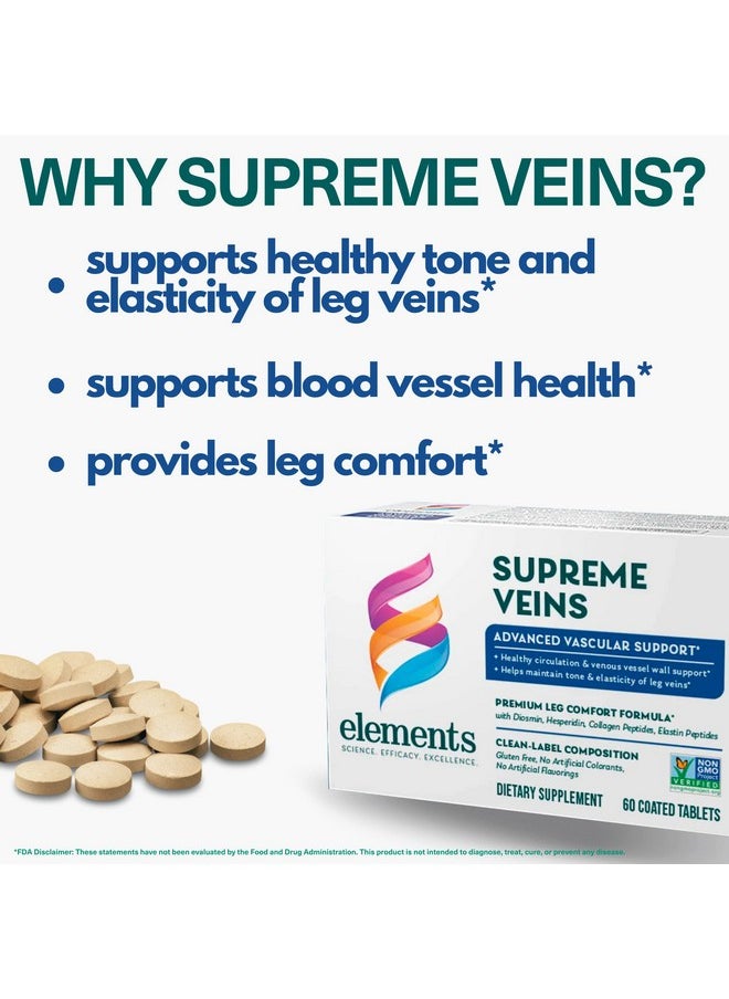 Elements Supreme Veins 60 Tablets (30 Day Supply) Advanced Vascular Support Supplement Supports Healthy Circulation And Elasticity In Leg Veins Gluten Free Nongmo Certified  - Image 3