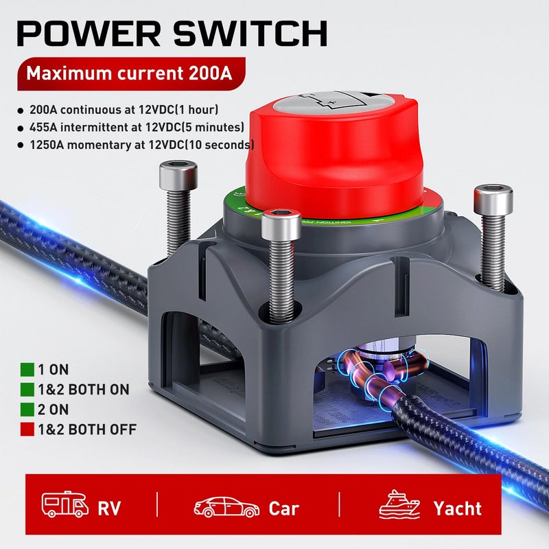 Nilight 1-2-Both-Off Battery Switch, 12V-48V Disconnect Master Cutoff Switches for Marine Boat Car RV ATV UTV Vehicle, Waterproof Heavy Duty Isolator - Image 2