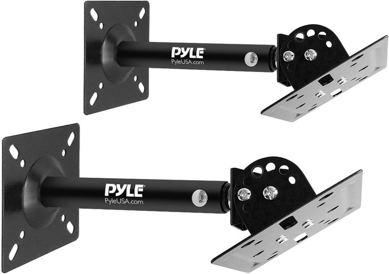 Pyle Speaker Wall Ceiling Mount Stand - Black Speaker Mounting Bracket w/Adjustable Swivel Tilt, Retractable Telescopic Arm - Home Surround Sound System Bookshelf Satellite Speakers - PSTNDC31 (Pair) - Image 1