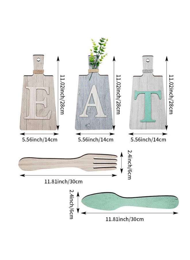 5 PCS Cutting Board Eat Sign Set Wall Decoration Hanging Wooden Letter Handicraft Signs Hanging Art Kitchen Fork and Spoon Wall Decor - Image 3