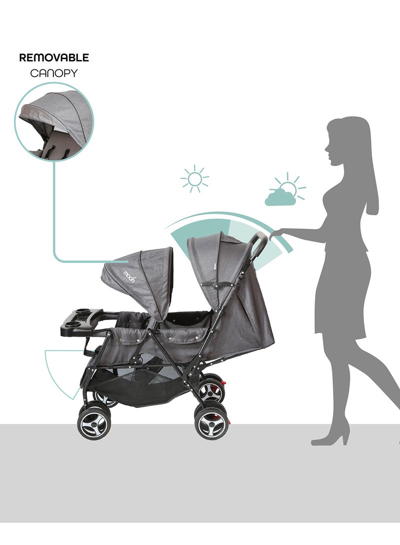 Moon Magnum Tandem Easy Fold Twin Travel Stroller – Compact And Lightweight, Suitable 0m+, Up to 15kg per Seat – Black And Grey Dot - Image 4