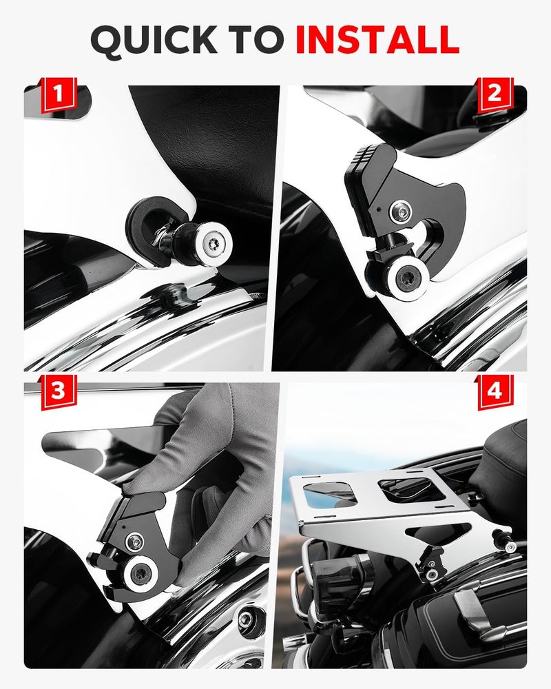 Amazicha Chrome Detachable Two-Up Tour Pack Luggage Rack for Harley Davidson 2014-2021 - Image 5