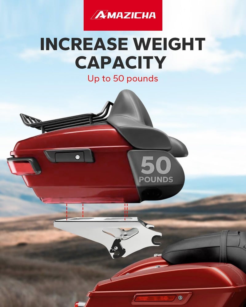 Amazicha Chrome Detachable Two-Up Tour Pack Luggage Rack for Harley Davidson 2014-2021 - Image 2