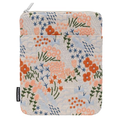 Dadanism 67 Inch Embroidered Flower Padded Sleeve for AllNew 7 Kindle Paperwhite 7 Kindle Colorsoft 6 Kindle Protective Sleeve Case for 6 Kobo Clara BWColour EReader Beige Floral - Image 1
