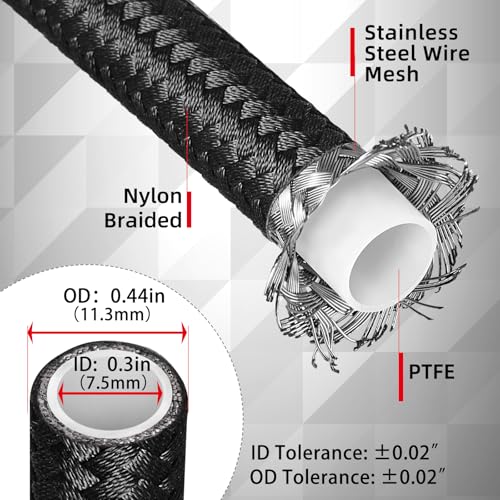 BRIFITOR 6AN 25FT PTFE Fuel Line Kit, AN6 3/8" LS Swap EFI E85 Nylon Stainless Steel Braided Fuel Hose With 26PCS PTFE Fuel Hose Fitting Adapter Black - Image 5