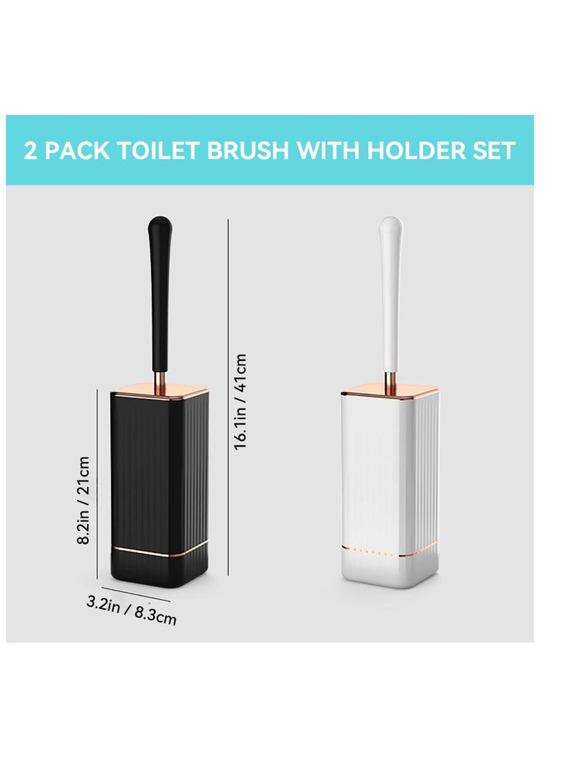 Y&D Toilet Brush and Holder, Elegant 2 Pack Silicone Bowl Set with Ergonomic Long Handle, Modern Bathroom Decor Cleaning Accessories, Durable, Deep - Black & White  - Image 5